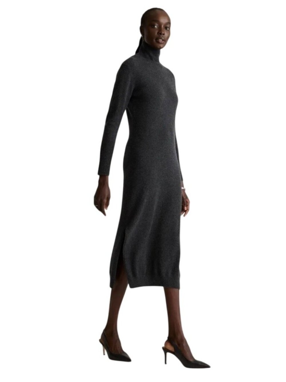 Quince Mongolian Cashmere Turtleneck Midi Sweater Dress Womens Charcoal Size M